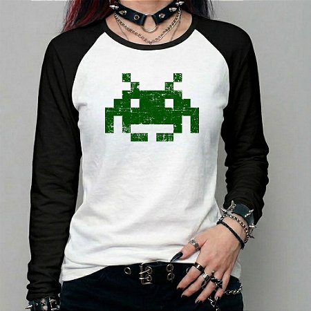 Camiseta manga longa feminina Space Invaders