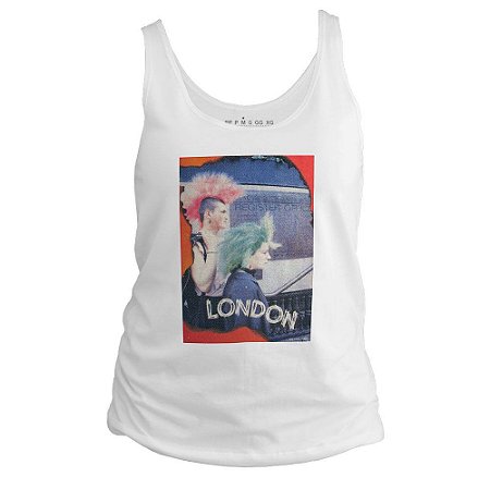 Camiseta regata feminina - Postal Londres Anos 80.