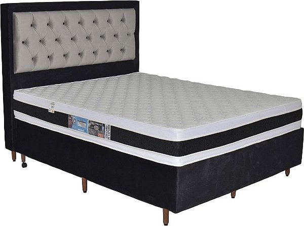 Conj. Cama Box Molas Castor Black&White + Cabeceira