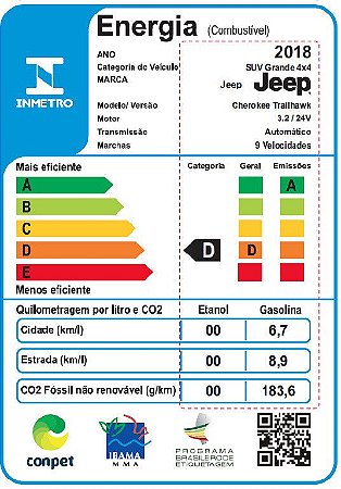 5530 - ETIQUETA INMETRO DE EFICIENCIA ENERGETICA JOURNEY R/T