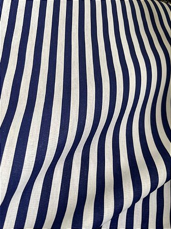 Tecido Tricoline Listrado de Azul Marinho e Branco Listras de 8 mm 100% Algodão 1,50m Largura