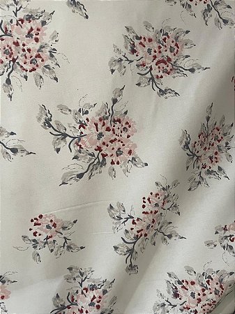 Tecido Percal 200 Estampa Floral em Tons de Cinza e Cor-de-Rosa e Vinho 100% Algodão 2,50 m de Largura