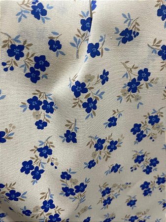 Tecido Tricoline Estampa de Florzinhas Azuis sobre Branco 100% Algodão