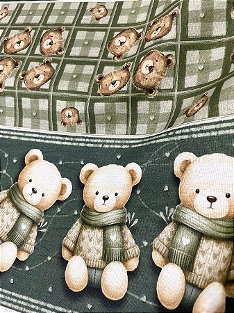 Tecido Tricoline Coleção Ursinhos com 10 Faixas de Ursinhos de Pijama 100% Algodão