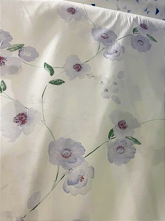 Tecido Percal Estampado Floral Suave em Tons de Azul e Lilás 100% Alg.