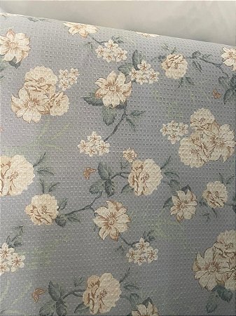 Tecido Piquet para Colcha Estampa Floral Suave sobre Fundo Azul Claro 100% Algodão 2,50 m de Largura