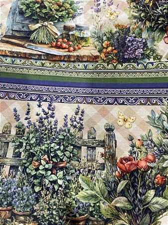 Tricoline Digital 10 Faixas de Buquês de Lavanda e Alfazema 100% Algodão