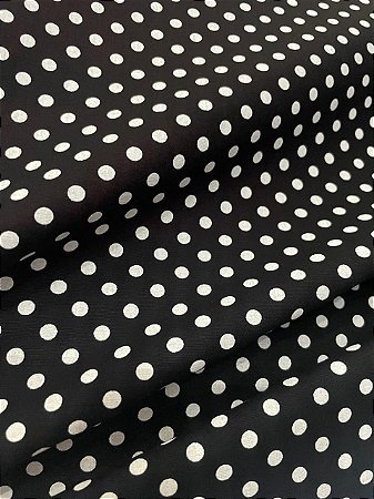 Tecido Tricoline Preta Estampa de Bolinhas Brancas com Diâmetro de 5 mm 100% Algodão