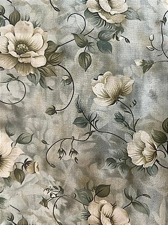 Tecido Tricoline Digital Fabricart Estampa Floral em Tons de Verde e Bege 100% Algodão