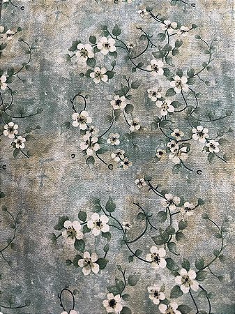 Tecido Tricoline Digital Fabricart Estampa Ramos de Flores sobre Fundo Verde e Bege 100% Algodão