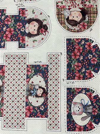 Tecido Tricoline Digital 100% Algodão com 8 Necessaires de Bonequinhas a cada 50 cm 100% Algodão