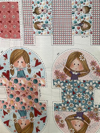 Tecido Tricoline Digital Estampa de 9 Necessaires de Bonequinhas a cada 50 cm 100% Algodão