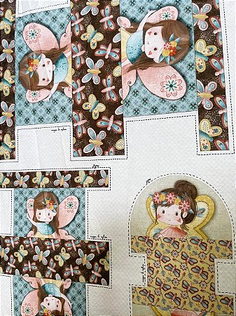 Tecido Tricoline Digital Estampa de 6 Necessaires de Fadas a cada 50 cm 100% Algodão