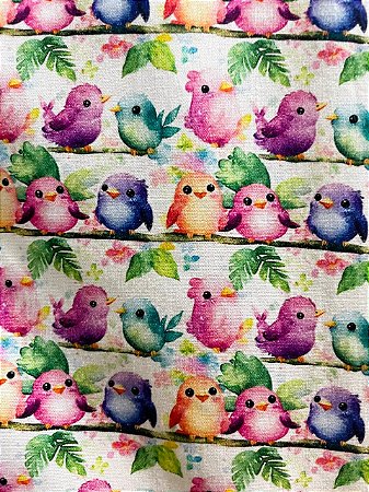 Tecido Tricoline Digital Fabricart Estampa Passarinhos no Varal 100% Algodão