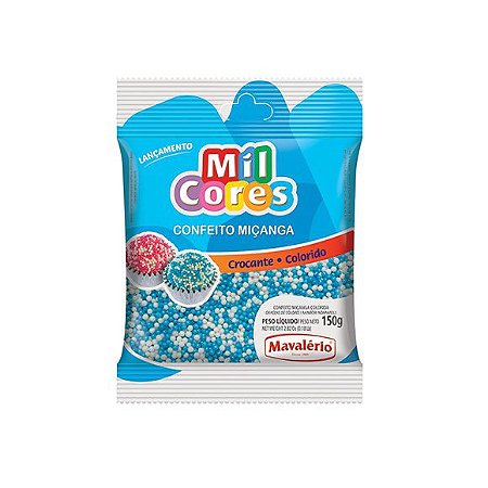 Confeito Miçanga Branca e Azul Nº 0 Mil Cores - 150gr