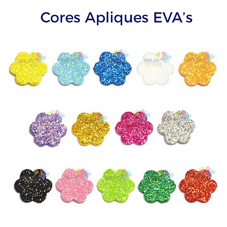 Mini Aplique de EVA Glitter Modelo Escalope Diversas Cores - Tamanho PP - 50 unidades