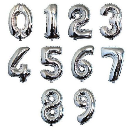 Balão de Número Metalizado Prata 40cm - Escolha os Números