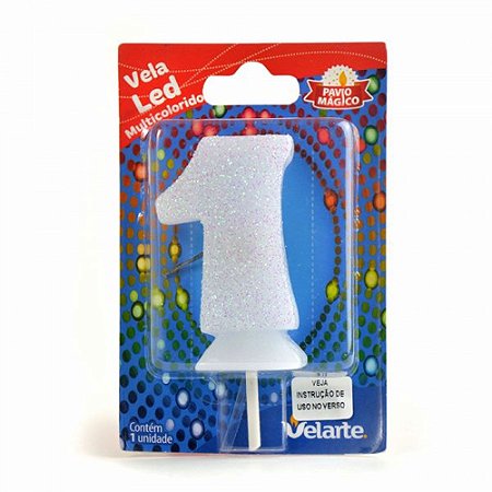 Vela Led Multicolorido Número 1 Velarte 7cm - 1 Unidade