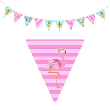 10 Bandeirolas Triangular Flamingo Abacaxi