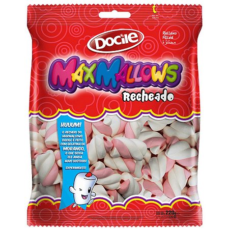 Maxmallows Marshmallow Recheado Twist Rosa e Branco Docile 220g