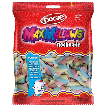 Maxmallows Marshmallow Recheado Twist Colorido Docile 220g