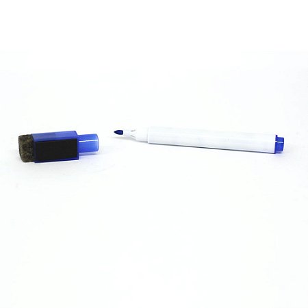 Mini Marcador Caneta para Quadro Branco Ponta Fina com Apagador e Imã - Tinta Cor Azul