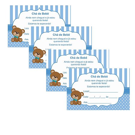 8 Convites Chá de Bebê Azul 10x15cm
