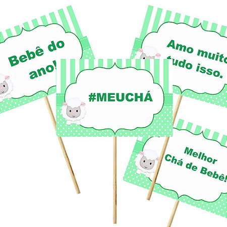 4 Plaquinhas Chá de Bebê Verde 10x15cm