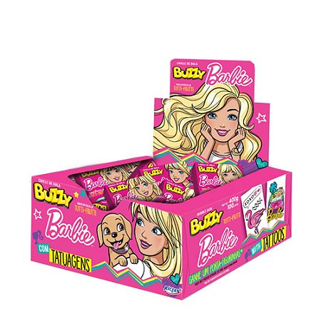 Chiclete Barbie Buzzy Sabor Tutti Frutti 400g - Caixa com 100 unidades