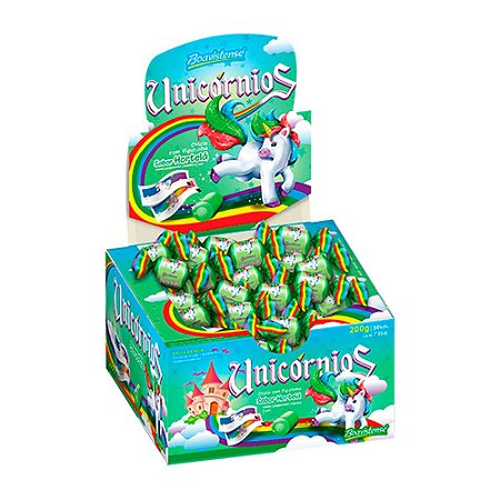 Chiclete com Figurinha Unicórnios Sabor Hortelã 200g