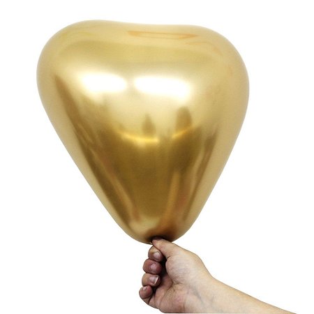 Balão Bexiga Coração Alumínio Dourado N°11 28cm - 6 Unidades