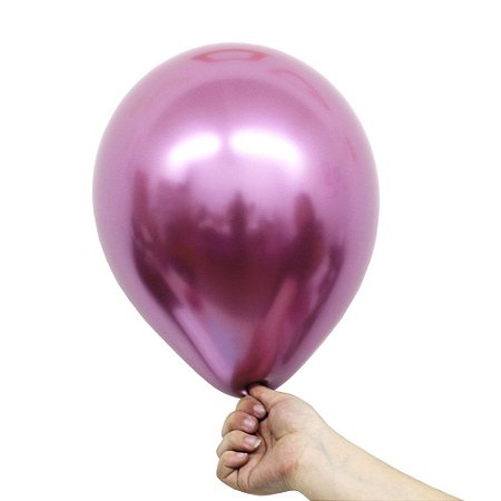 Balão Bexiga Metalizado Alumínio Fucsia N°09 23cm - 25 Unidades
