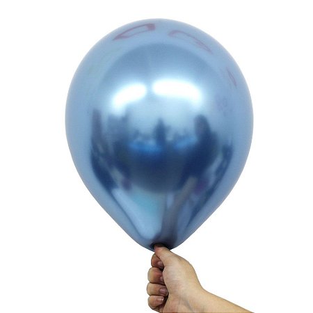Balão Bexiga Metalizado Alumínio Azul N°09 23cm - 25 Unidades