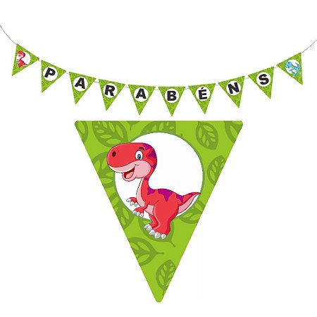 10 Bandeirolas Triangular Dinossauros Baby