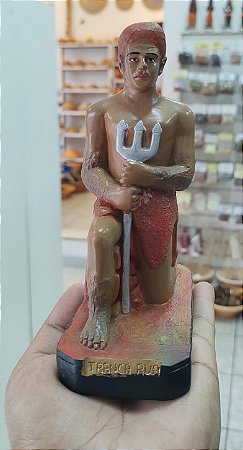 Imagem Exu Tranca Rua Ajoelhado em Gesso 20 cm