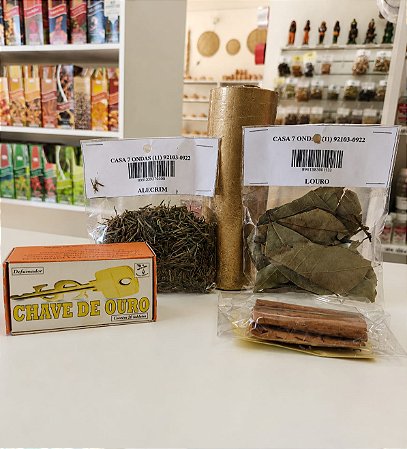 Kit Prosperidade Completo – Vela Dourada 7 Dias, Chave de Ouro, Alecrim, Louro e Canela