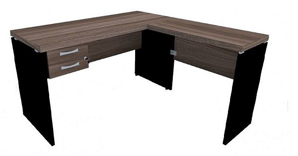 Mesa em L com 2 Gavetas Escritório Corporativa 1,60 x 1,60 m 40 mm Home Office