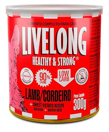 Alimento Úmido Lata Livelong Cães sabor Cordeiro 300g