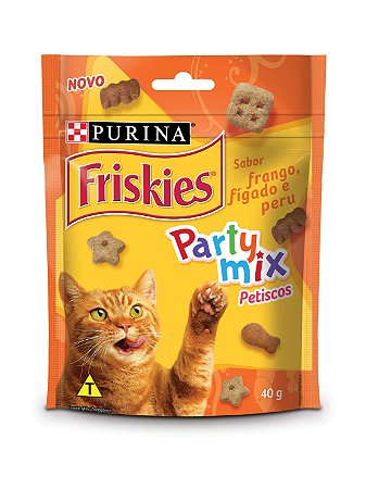 Petisco Friskies Party Mix Gato Adulto sabor Frango, Fígado e Peru 40g