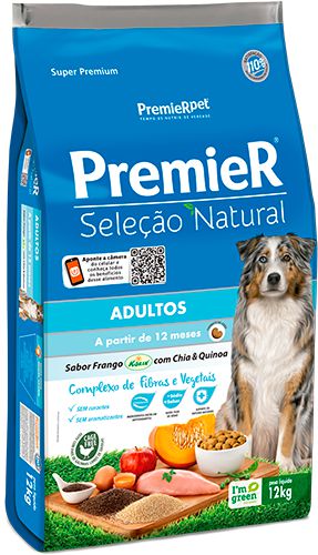 Ração Premier Pet Seleção Natural Frango Korin com Chia & Quinoa Cães Adultos 12kg