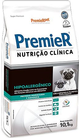 Ração Seca Premier Nutrição Clínica Porte Pequeno Adulto e Filhote Hipoalergênico sabor Proteína Hidrolisada e Mandioca