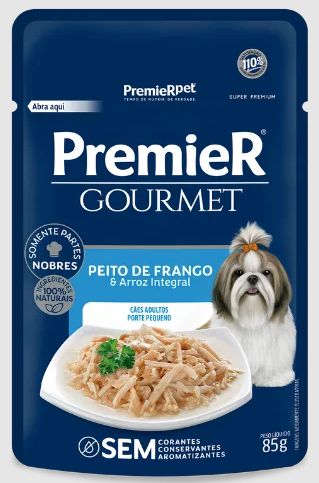 Ração Premier Pet Gourmet Sachê Frango e Arroz Integral para Cães Adultos de Raça Pequena 85g