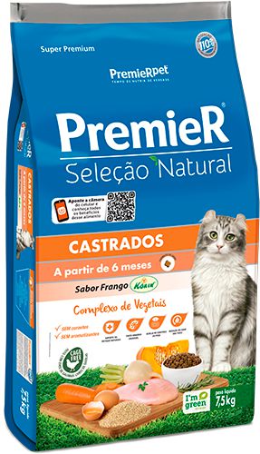 Ração Seca Premier Seleção Natural Gatos Castrados sabor Frango