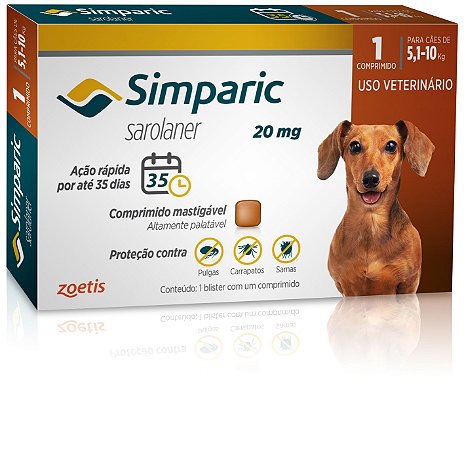 Antiparasitário Zoetis Simparic 5,1kg a 10,0kg 20mg