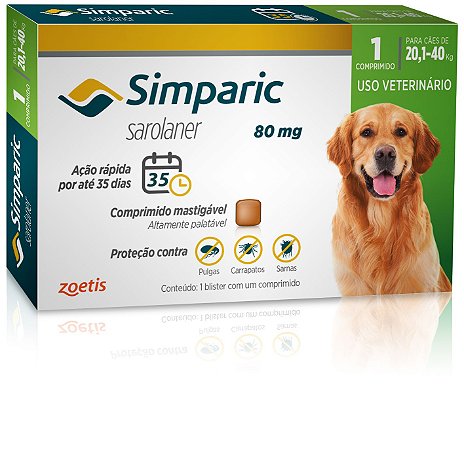 Antiparasitário Zoetis Simparic 20,1kg a 40,0kg 80mg