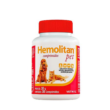 Suplemento Vetnil Hemolitan Pet 30 Comprimidos