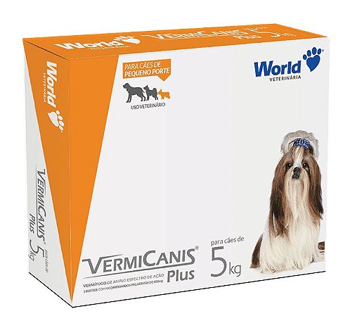 Vermífugo World Veterinária VermiCanis Plus 400mg 5kg 4 Comprimidos