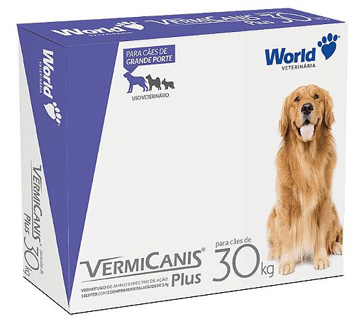 Vermífugo World Veterinária VermiCanis Plus 2,4g 30kg 2 Comprimidos