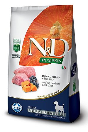 Ração Seca Farmina N&D Pumpkin Adulto Raça Média sabor Cordeiro, Abóbora e Blueberry