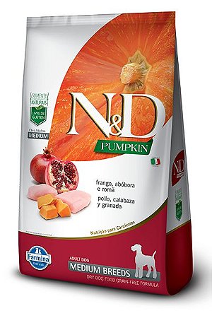 Ração Seca Farmina N&D Pumpkin Adulto Raça Média sabor Frango, Abóbora e Romã